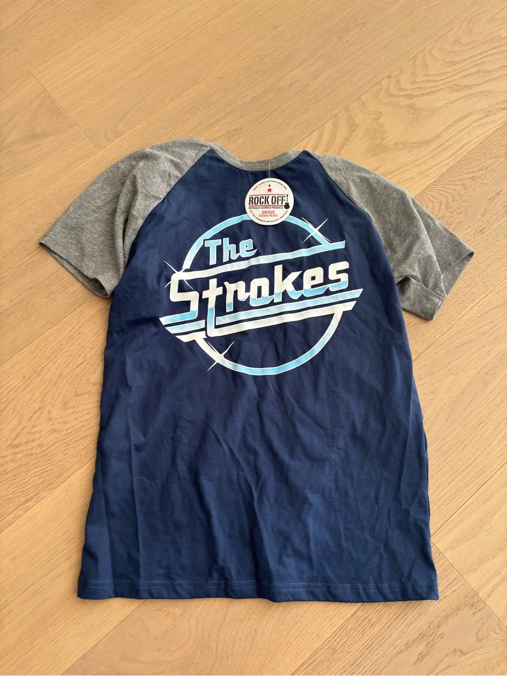 The Strokes Raglan Tee in Navy and Gray - Rock Off